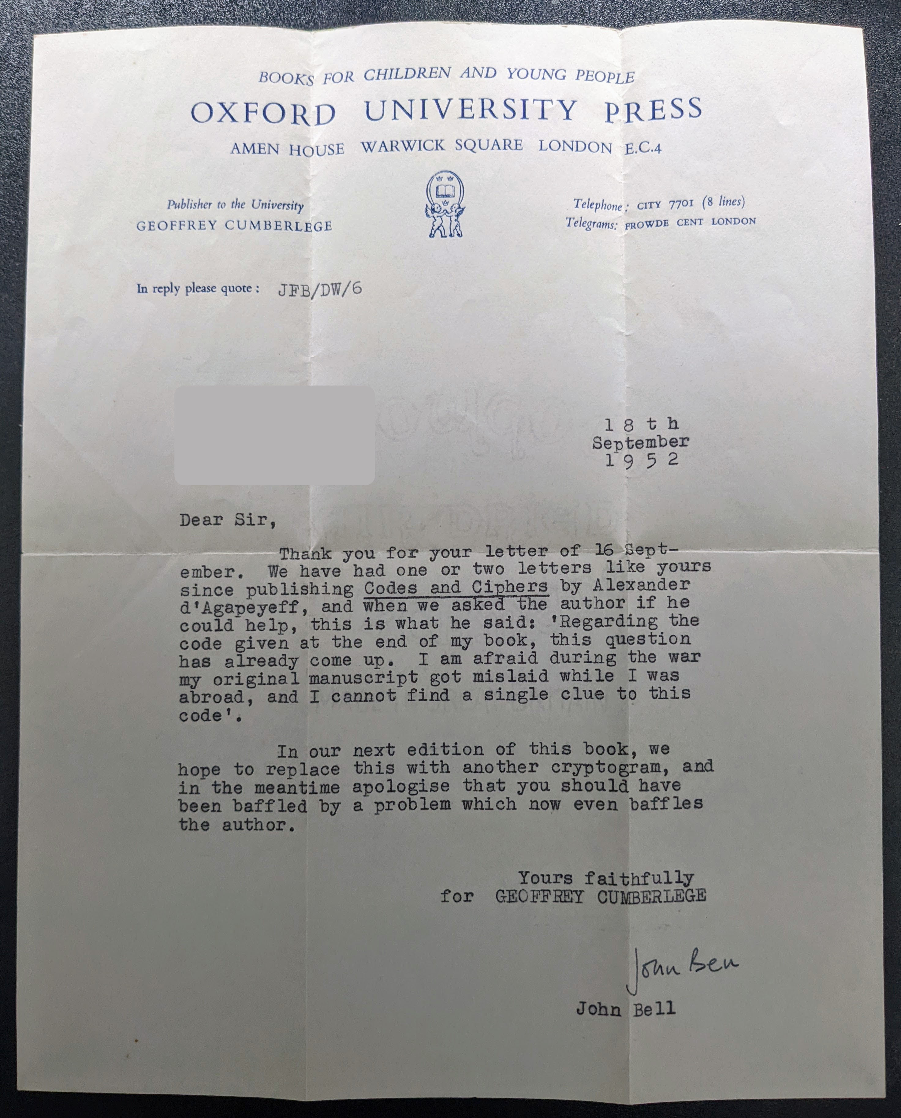 Oxford Letter