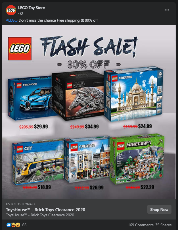 Facebook Ad Phishing Discount Legos brendanhiggins v